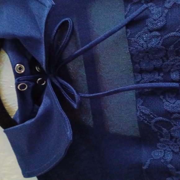 LACED ROYAL BLUE FRILLY AND FLIRTY SOPHISTICATED HALF SLEEVED DRESS - Picture 7 of 10